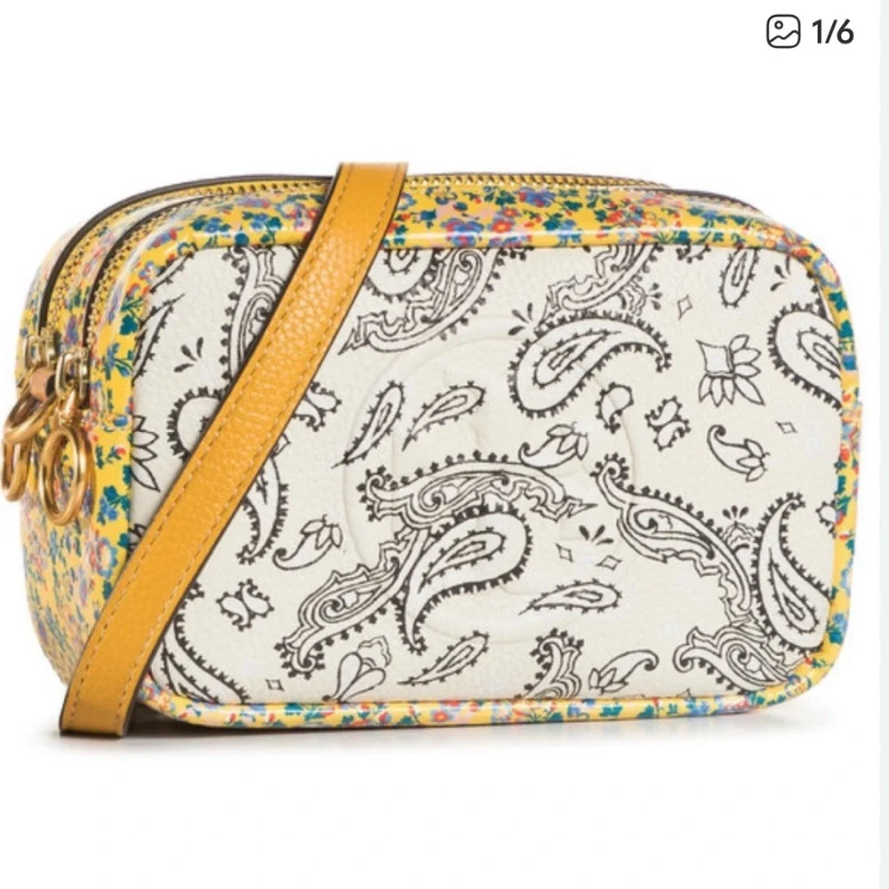 Tory Burch Perry Bombe Mini Crossbody Mixed Print Leather Bag Medallion Floral
